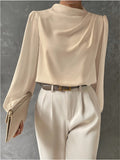 Damen Sommer Drapiert Langarm Bluse