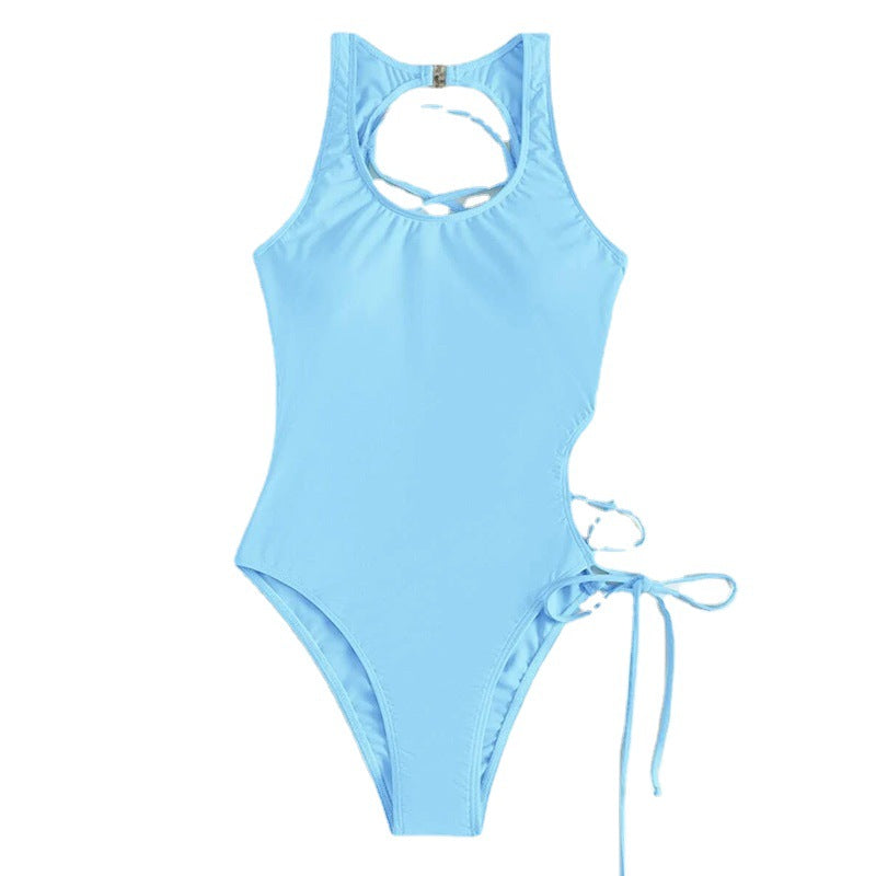 Damen Einteiler Badeanzug mit Rücken-Cut-Out und regulierbaren Seitenbändern Drune