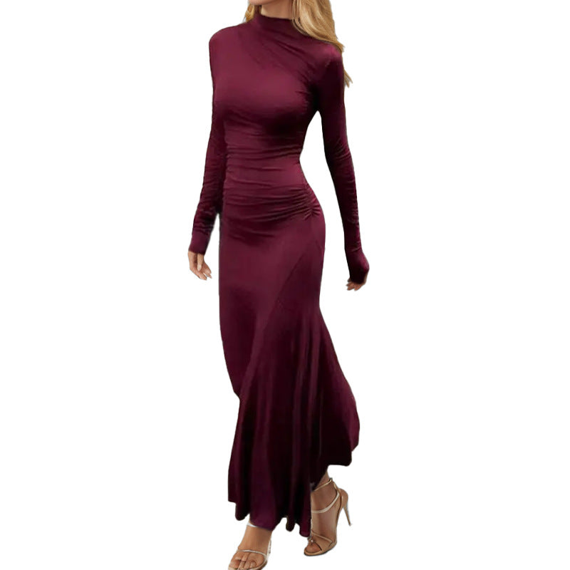 Damen Maxikleid mit langem Arm und raffiniertem Drapierungseffekt Drune