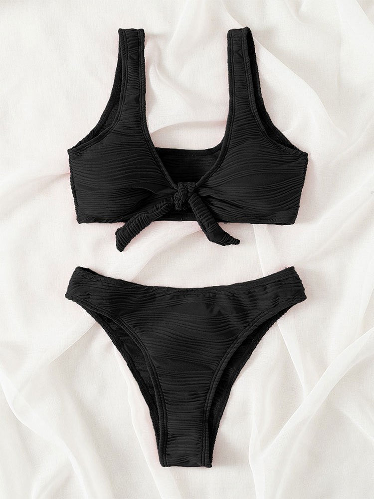 Damen Bikini-Set mit Knotenverschluss und hoch geschnittenem Höschen Drune