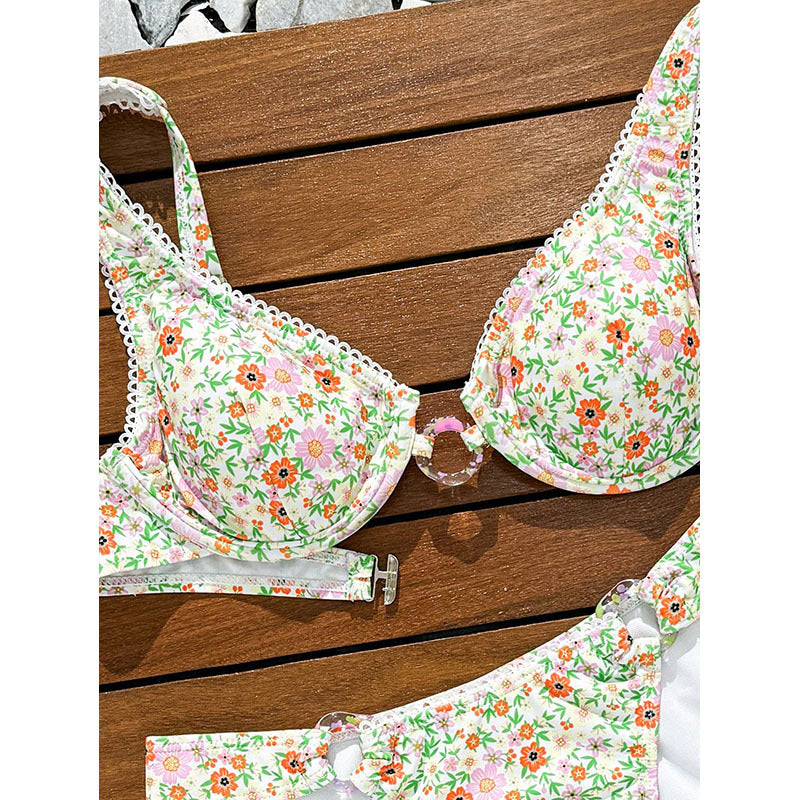 Damen Bikini-Set mit floralem Muster und verstellbaren Trägern Drune