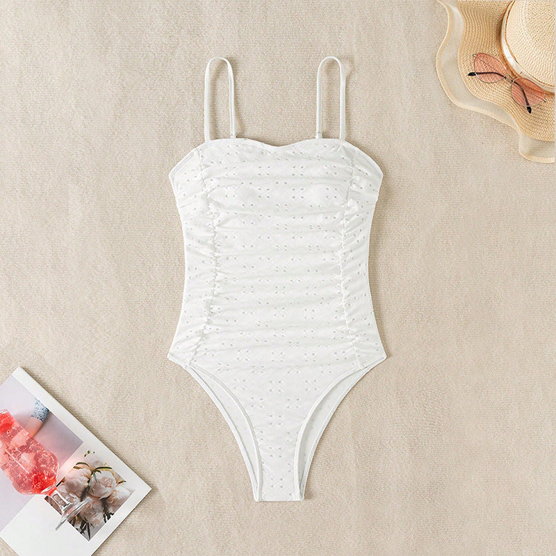 Damen Einteiler Badeanzug mit effektiver Raffung und romantischem Design Drune
