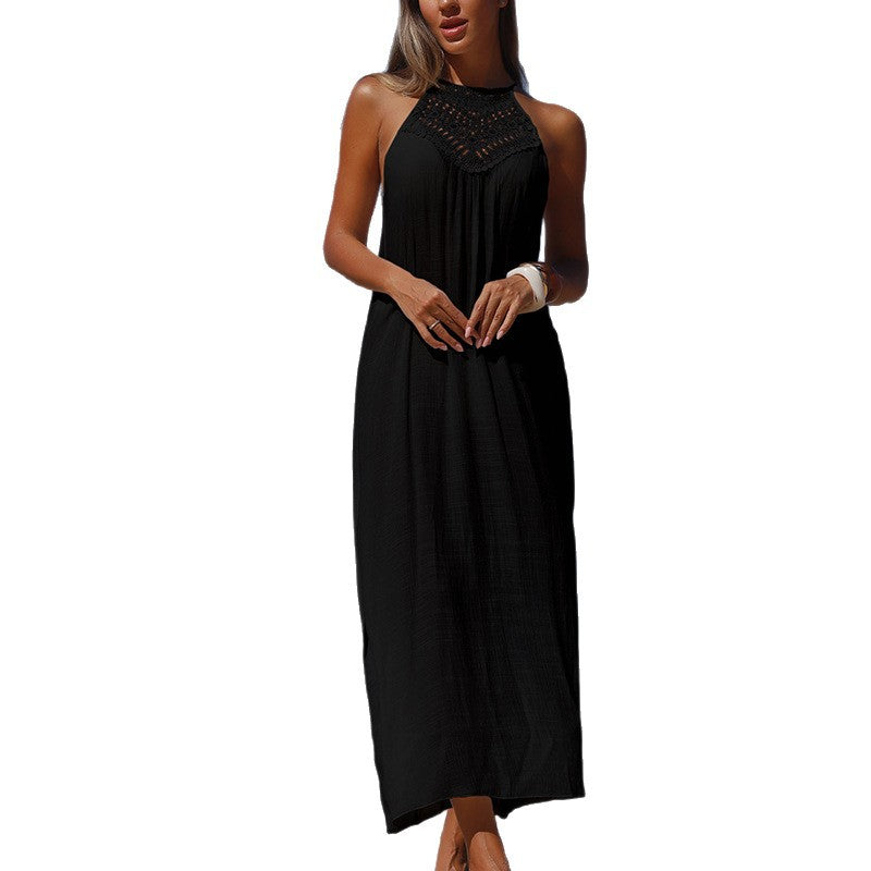 Damen Maxikleid mit elegantem Häkeloberteil und lockerer Silhouette Drune