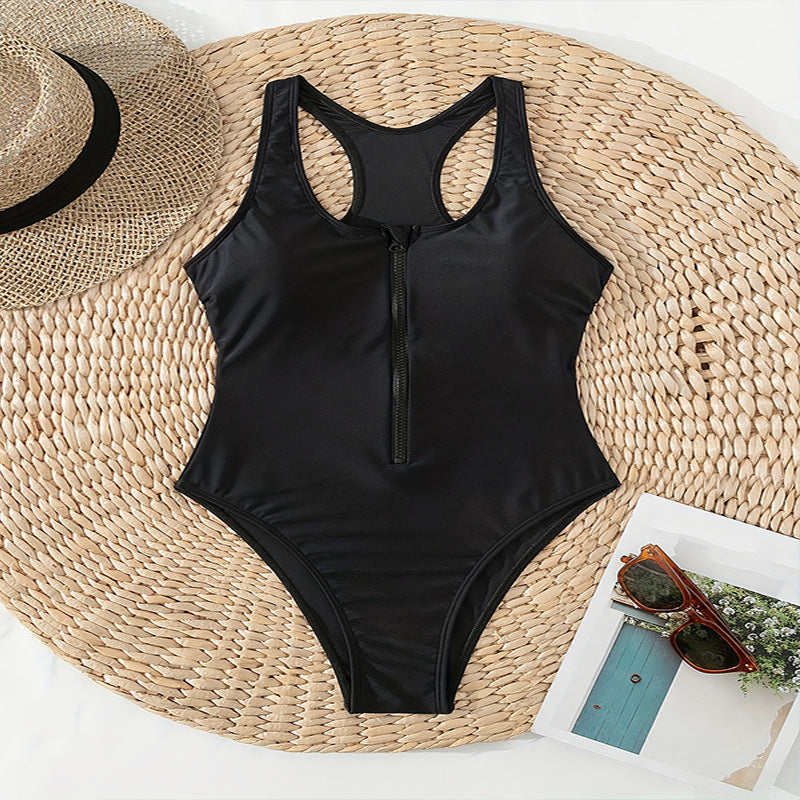 Damen Einteiler Badeanzug mit durchgehendem Reißverschluss und Racerback-Design Drune