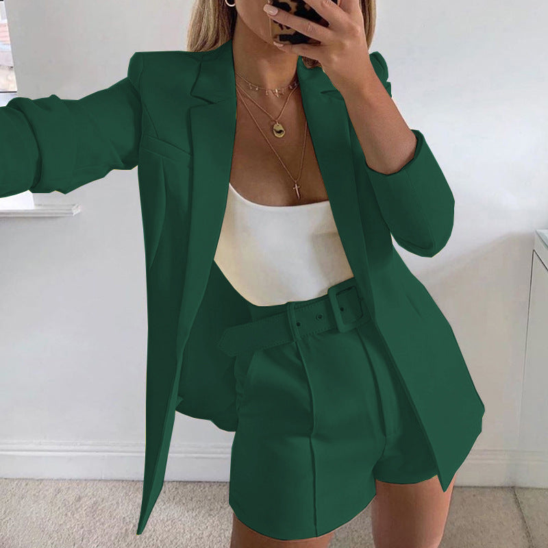 Damen Modisches Blazer-Set mit figurbetontem Schnitt und hoch taillierten Shorts Drune