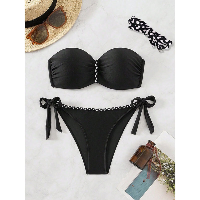 Damen Bandeau-Bikini mit verstellbaren Trägern und raffinierter Raffung Drune