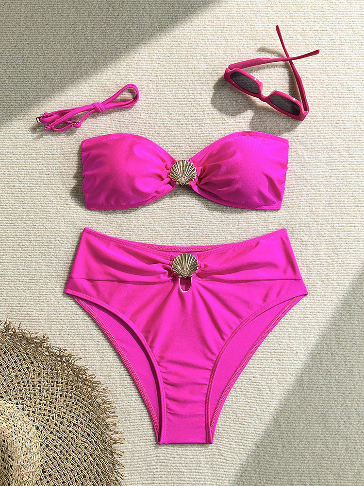 Damen Bandeau-Bikini mit elegantem Muschel-Detail und hohem Beinausschnitt Drune