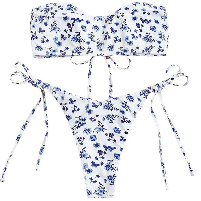 Damen Bandeau-Bikini mit floralem Cut-Out-Design und verstellbaren Trägern Drune