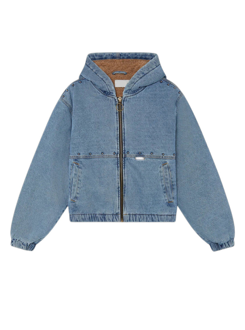 Damen Jeansjacke mit Kapuze und Taschen Drune