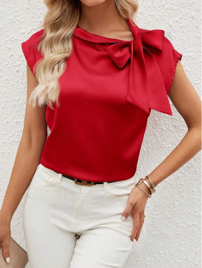 Damen Elegante Satinbluse mit Schleifendetail Drune
