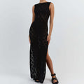 Damen Strickkleid im angesagten Rautenmuster mit hohem Schlitz Drune