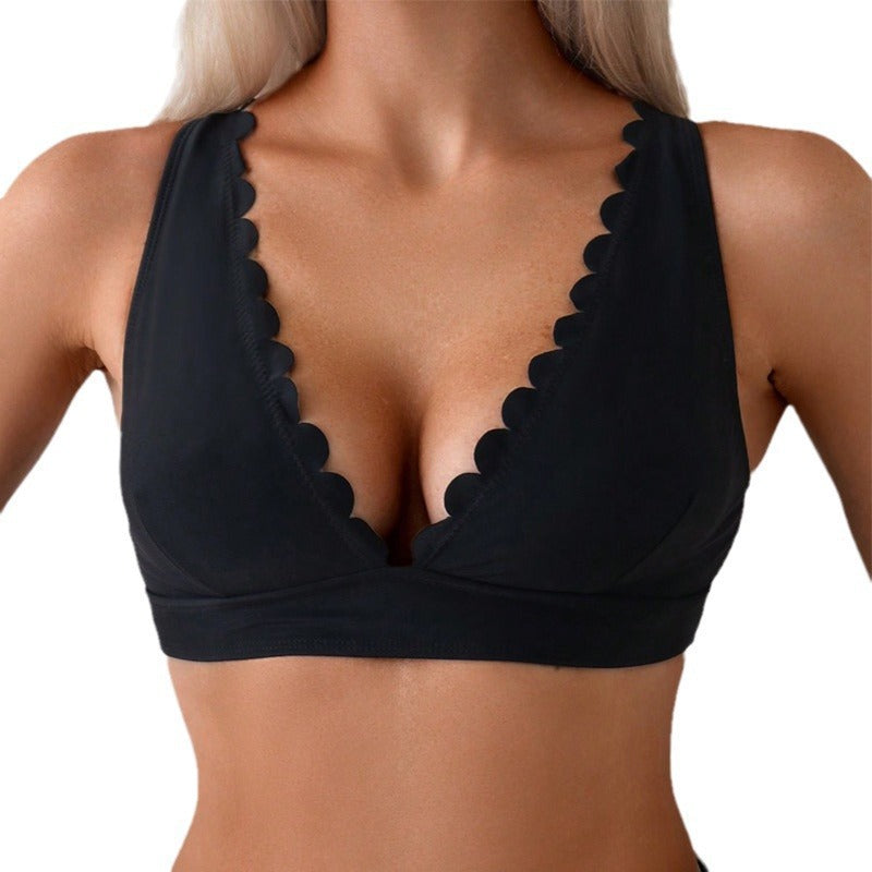 Damen Bralette mit Wellenkante und tiefem V-Ausschnitt Drune