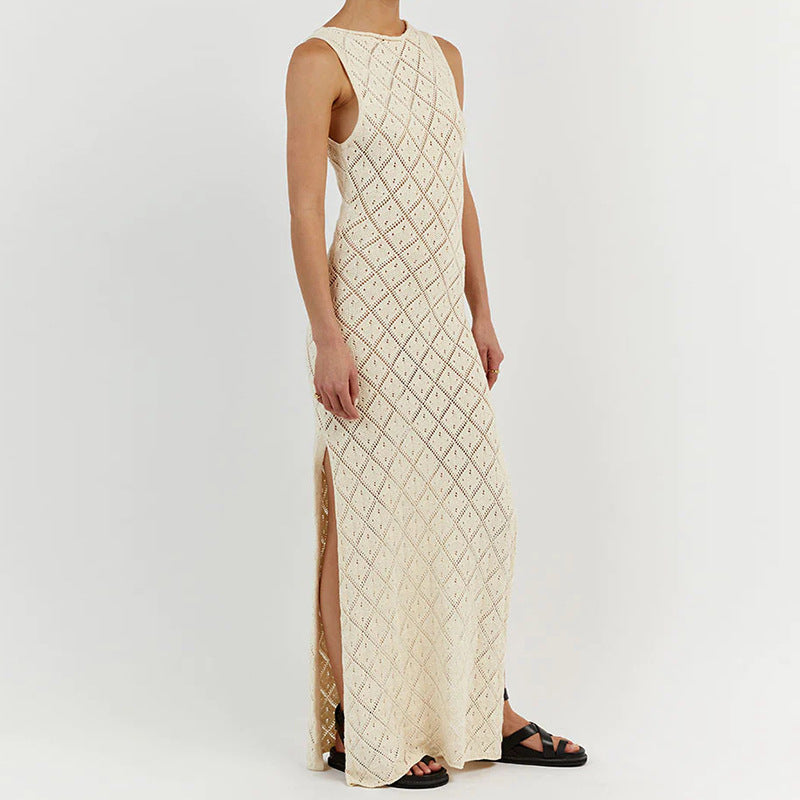 Damen Strickkleid im angesagten Rautenmuster mit hohem Schlitz Drune