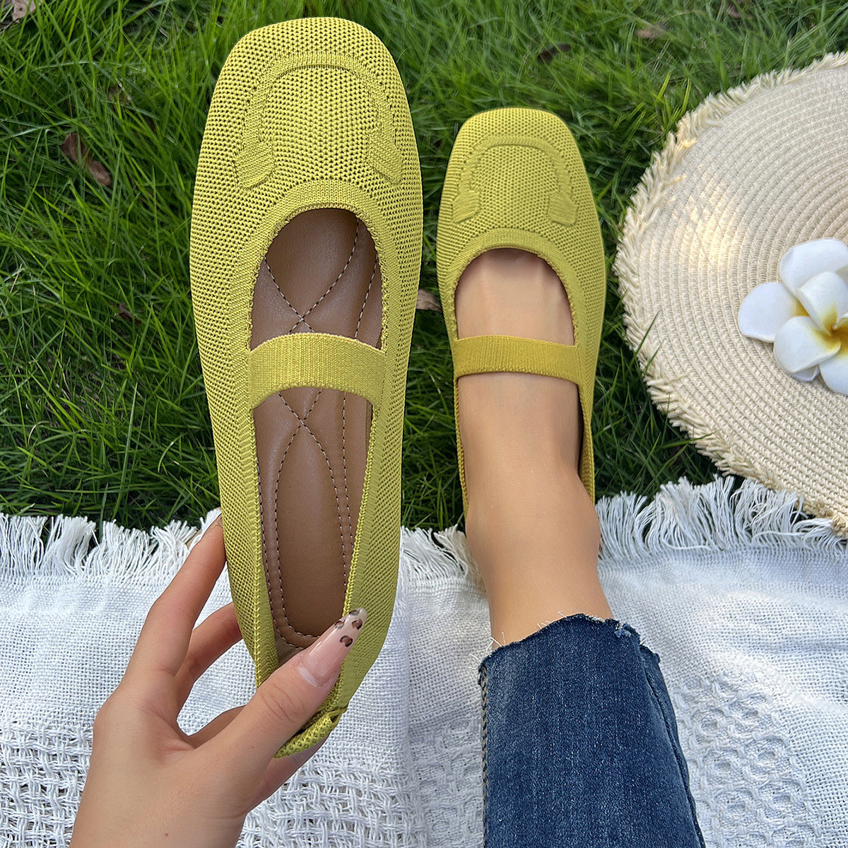 Damen Sommer Slip On Ballerina Schuhe