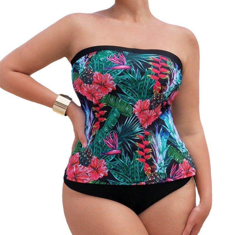 Damen Bandeau Tankini mit floralem Design und hohem Schnitt Drune