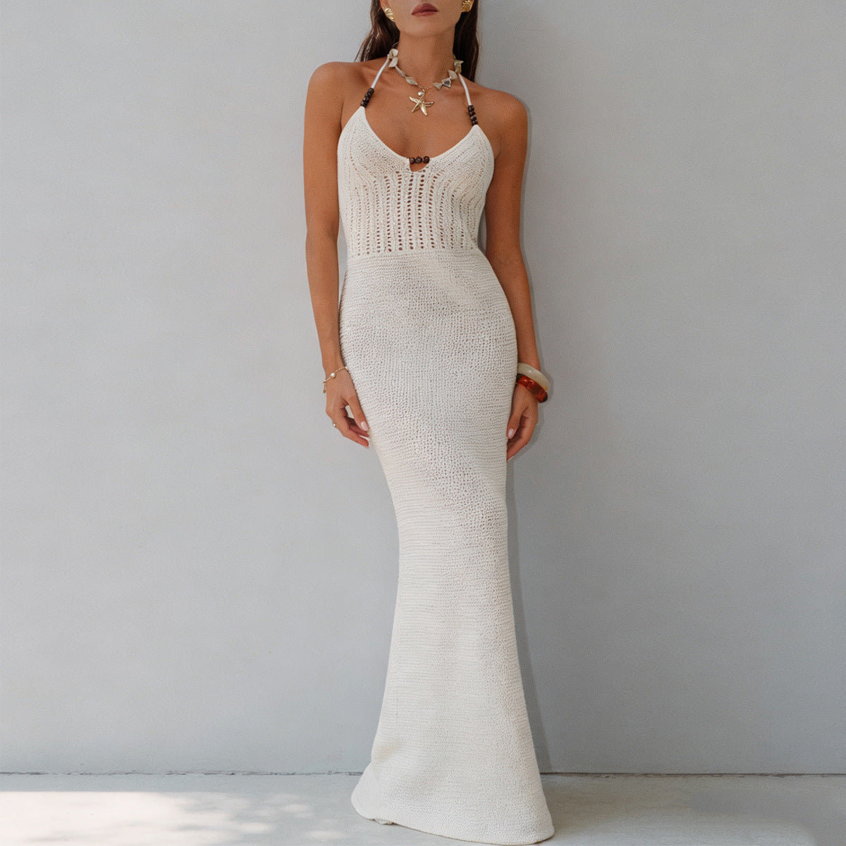 Damen Elegantes Maxikleid mit tiefem V-Ausschnitt und schmalem Schnitt Drune