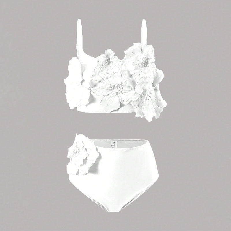 Damen Bikini-Set mit floralem Oberteil und hoch geschnittenem Höschen Drune