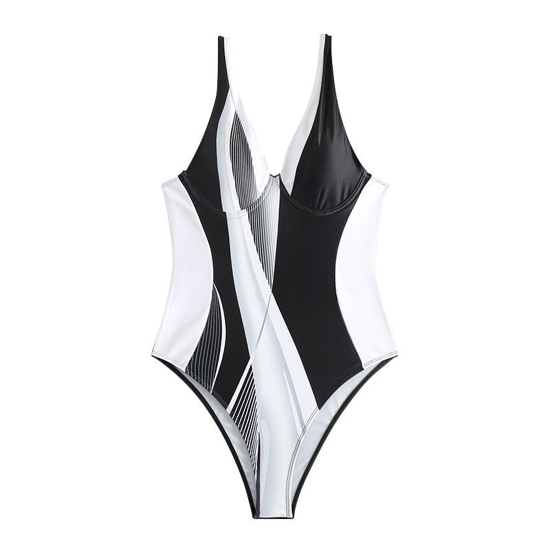 Damen Einteiler Badeanzug mit modernem Schnitt und grafischem Design Drune