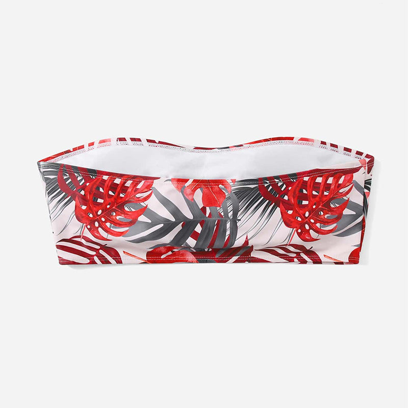 Damen Bandeau-Bikini-Oberteil mit floralen Akzenten und elastischem Bund Drune