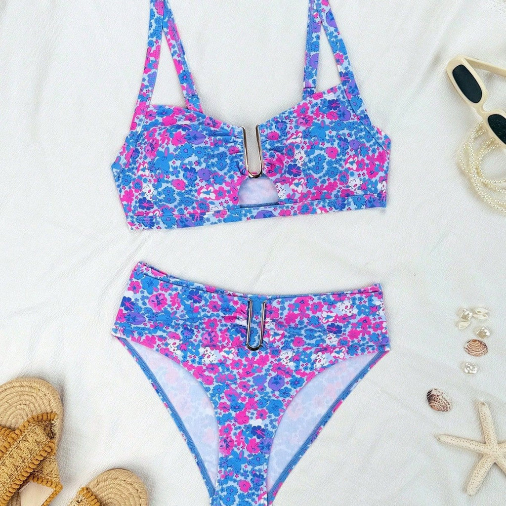 Damen Bikiniset mit modischem Verschluss und floralem Design Drune