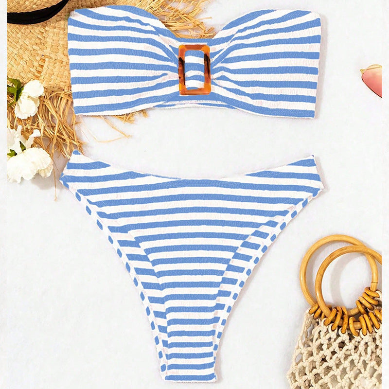 Damen Bandeau-Bikini mit modischem Ringdetail und hohem Beinausschnitt Drune