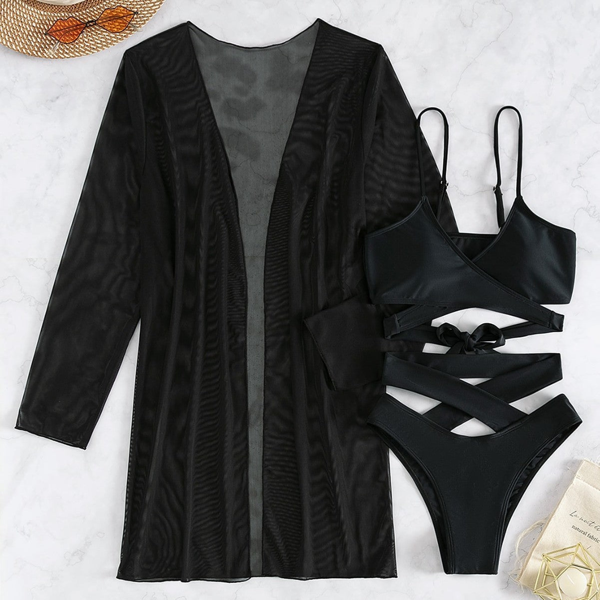Damen Einteiler Badeanzug mit transparentem Cover-Up und modernem Schnitt Drune