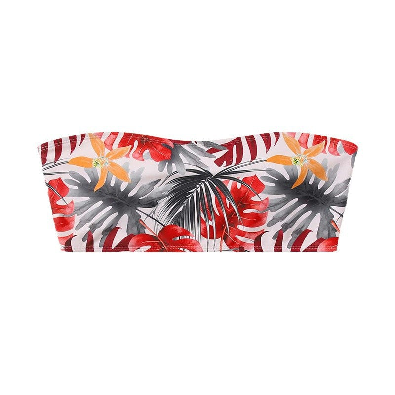 Damen Bandeau-Bikini-Oberteil mit floralen Akzenten und elastischem Bund Drune