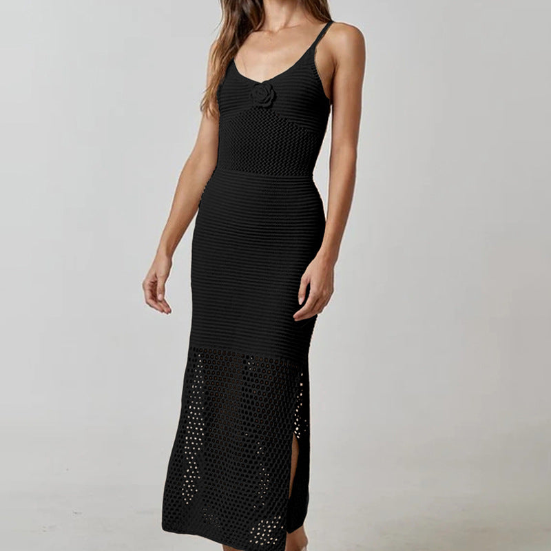 Damen luftiges Netzkleid mit seitlichen Schlitzen und raffinierter Struktur Drune