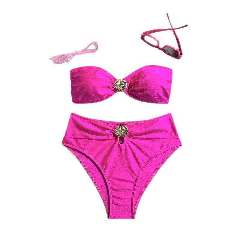 Damen Bandeau-Bikini mit elegantem Muschel-Detail und hohem Beinausschnitt Drune