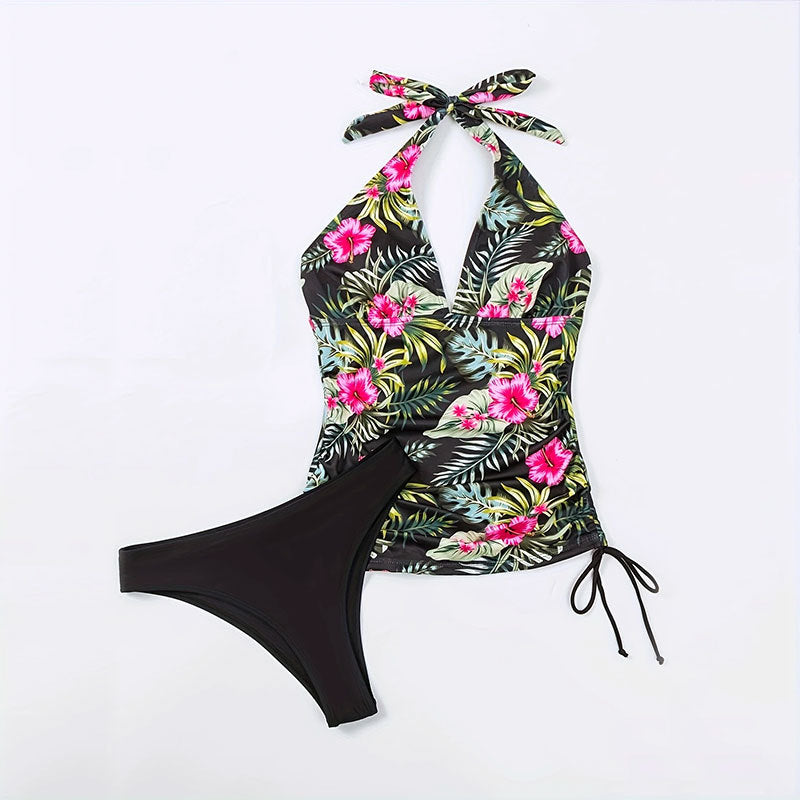Damen Badeanzug mit floralem Design und verstellbaren Trägern Drune