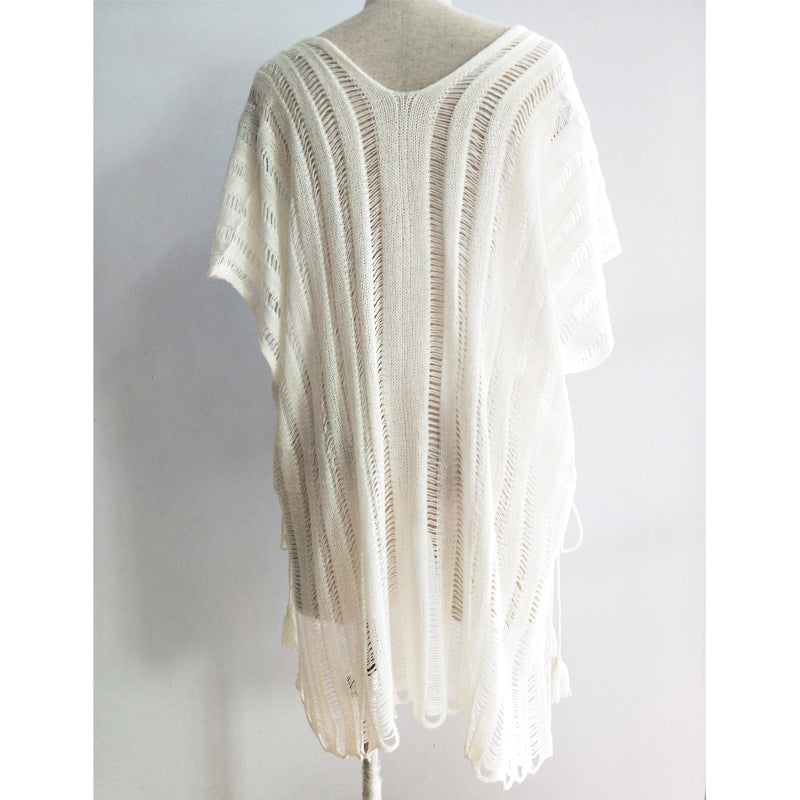 Damen lässige Strickbluse mit seitlichen Bindebändern Drune