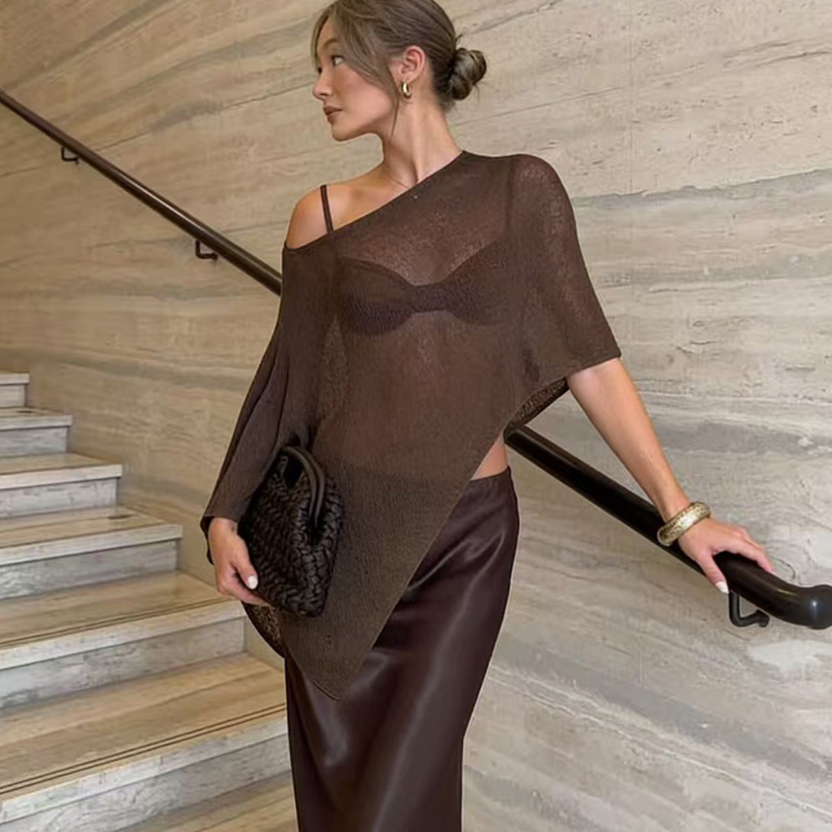 Damen transparenter Strandüberwurf mit asymmetrischem Schnitt und elegantem Design Drune