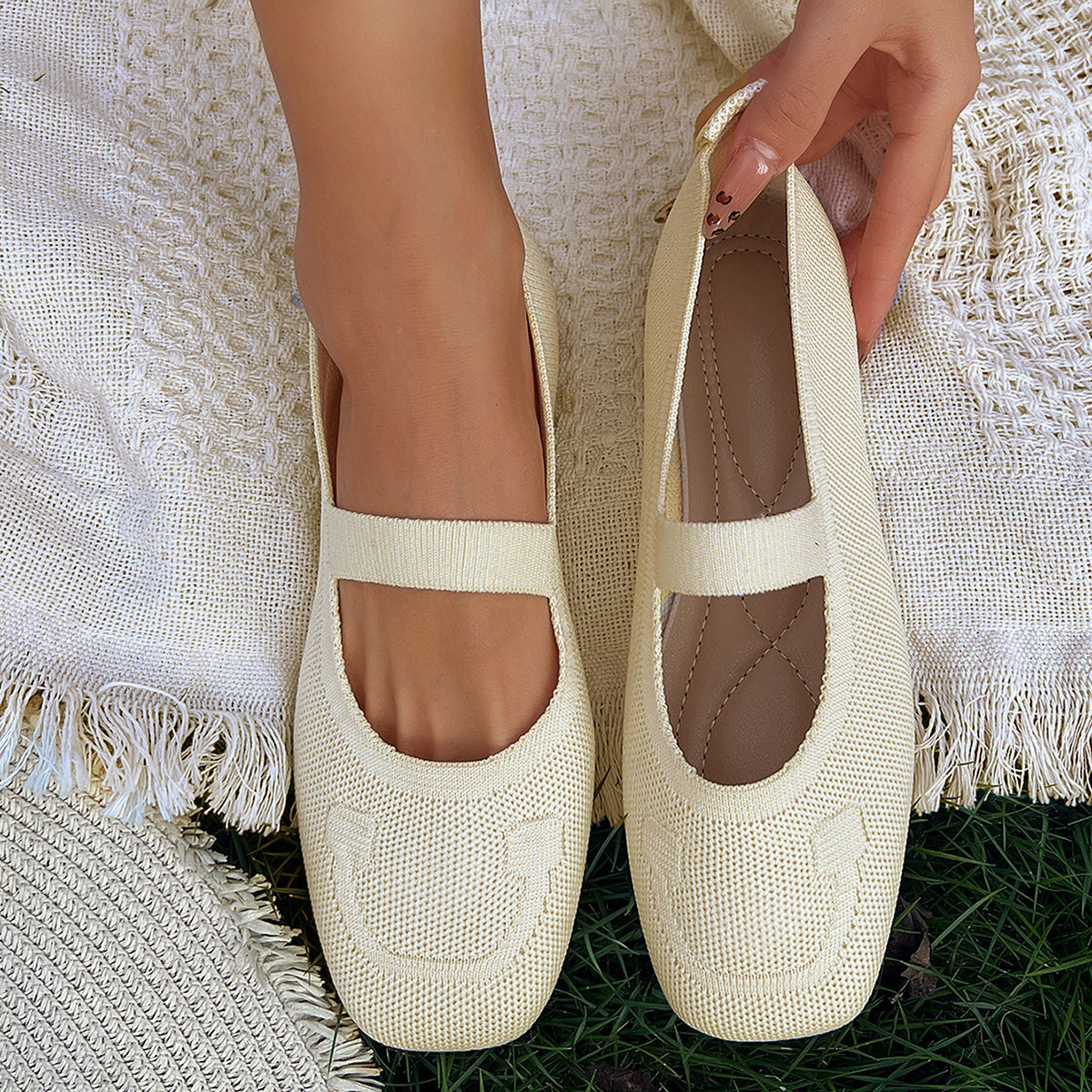 Damen Sommer Slip On Ballerina Schuhe