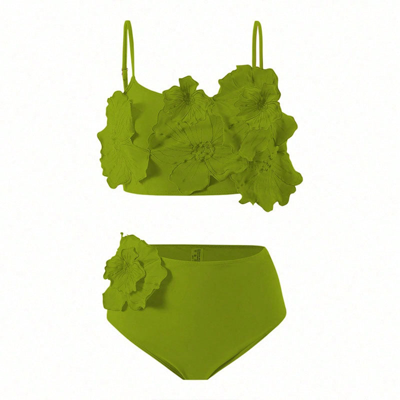 Damen Bikini-Set mit floralem Oberteil und hoch geschnittenem Höschen Drune