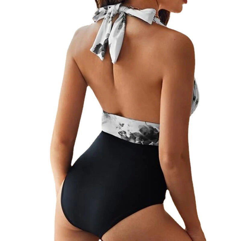 Damen Einteiler Badeanzug mit raffiniertem Wickeldetail und floralen Akzenten Drune