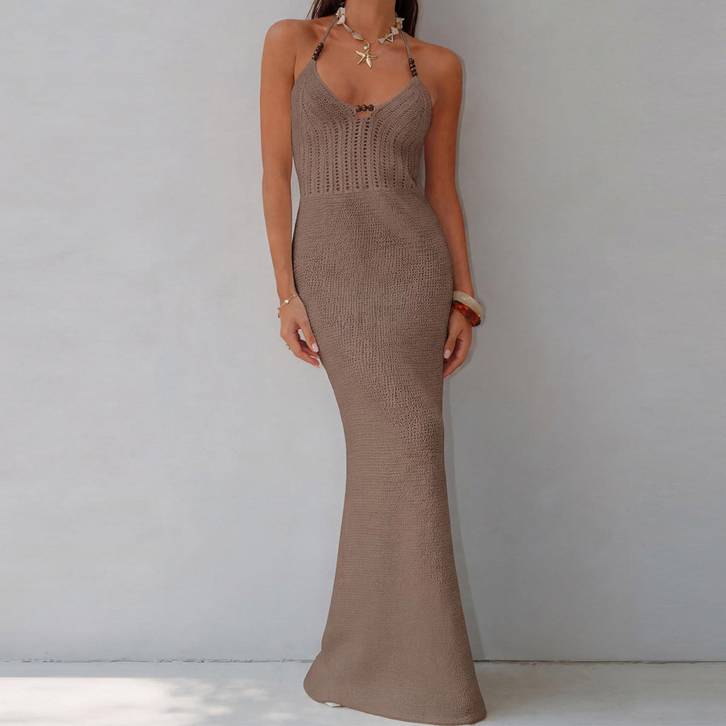 Damen Elegantes Maxikleid mit tiefem V-Ausschnitt und schmalem Schnitt Drune