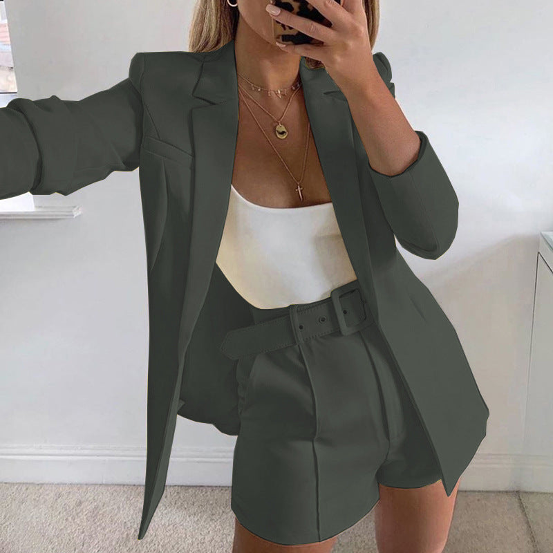 Damen Modisches Blazer-Set mit figurbetontem Schnitt und hoch taillierten Shorts Drune