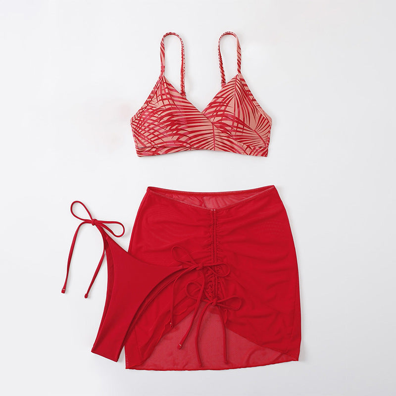 Damen Bikini-Set mit verstellbaren Trägern und transparentem Rock Drune