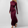 Damen Maxikleid mit langem Arm und raffiniertem Drapierungseffekt Drune