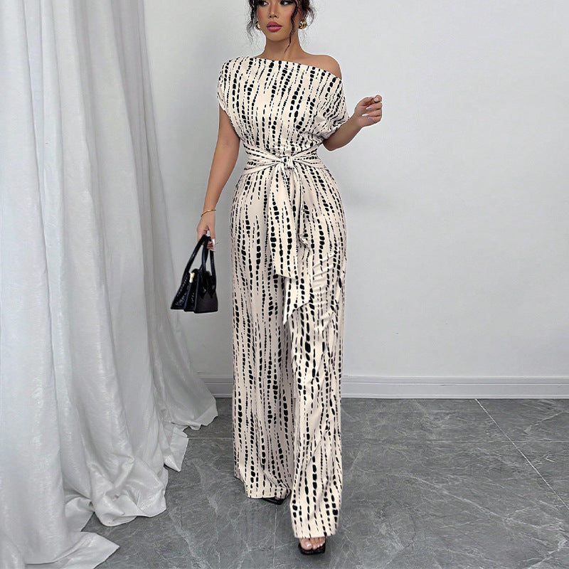 Bianca | Damen Overall One-Shoulder Weites Bein Print Elegant