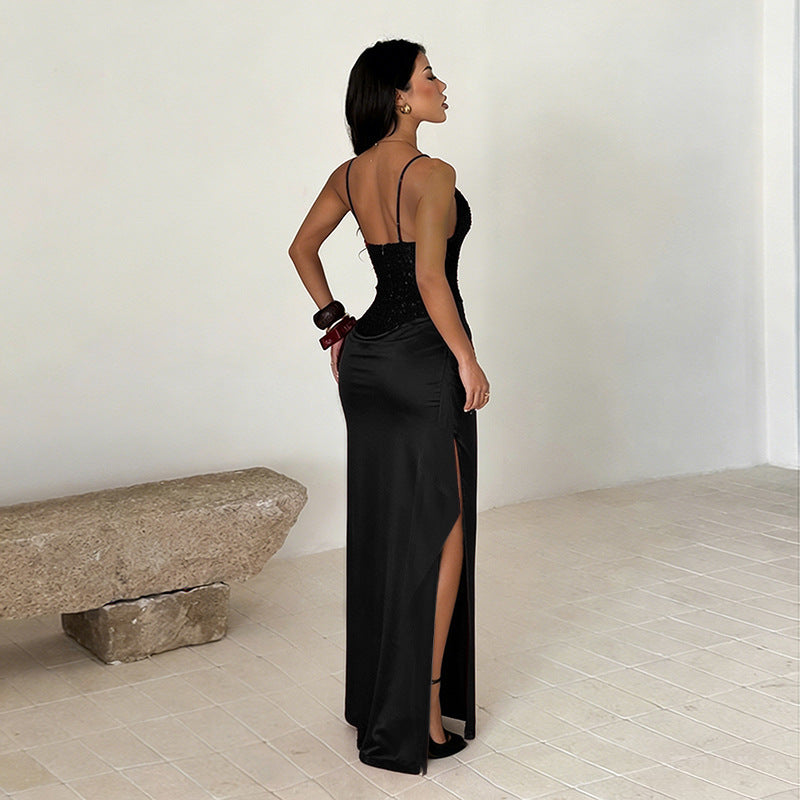 Damen Abendkleid mit raffinierten Rüschendetails und hohem Schlitz Drune