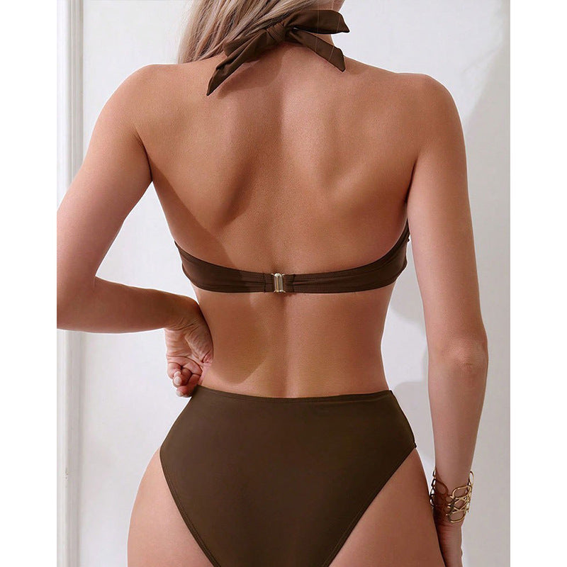 Damen Bandeau-Bikini mit dekorativem Knoten und hoher Taille Drune