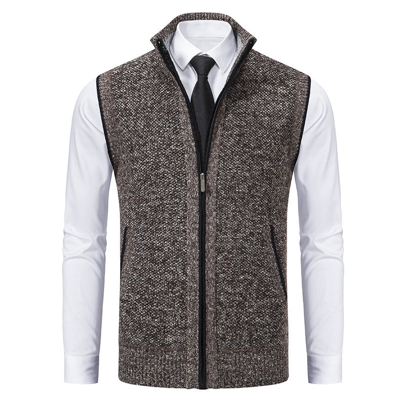 Herren elegante Strickweste mit hohem Kragen und praktischen Reißverschlusstaschen Drune