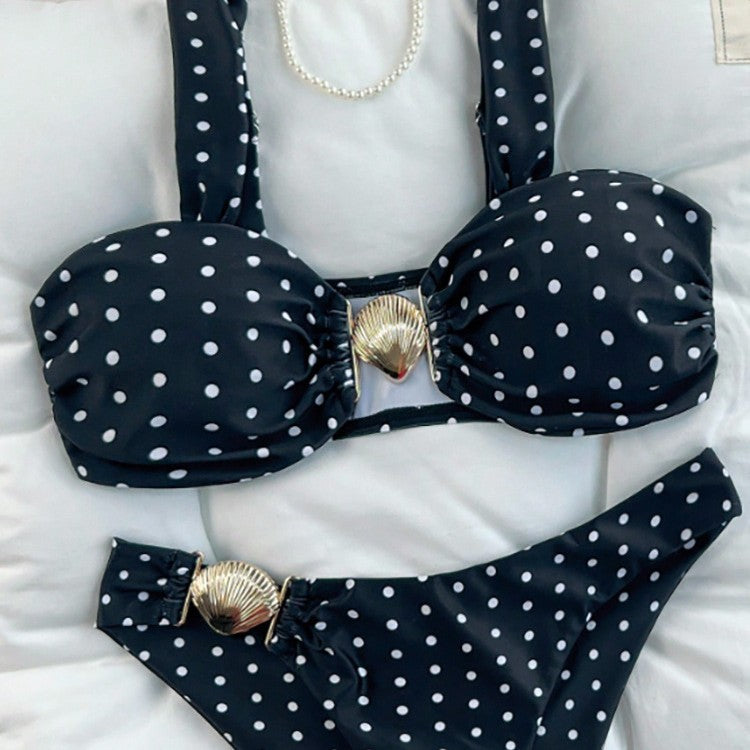 Damen Bikini mit dekorativen Rüschen und goldenen Akzenten Drune
