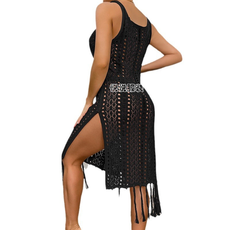 Damen Sommerliches Häkelkleid mit Fransen und seitlichem Schlitz Drune