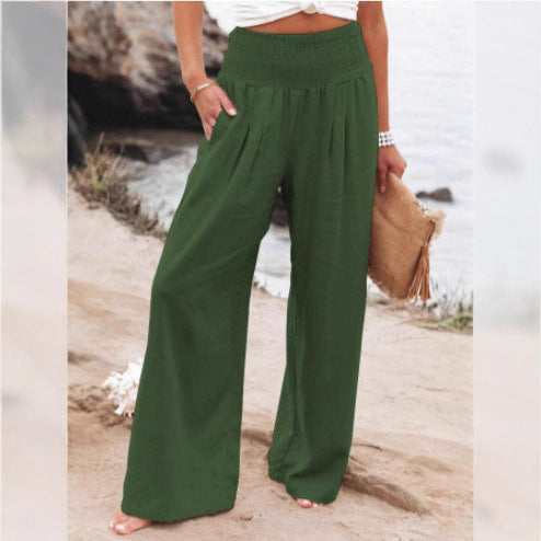 Damen lässige Palazzo-Hose mit elastischem Taillenbund und Seitentaschen Drune