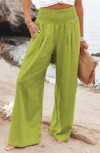 Damen lässige Palazzo-Hose mit elastischem Taillenbund und Seitentaschen Drune