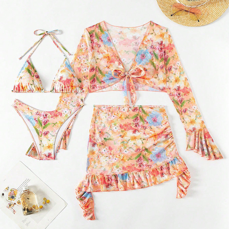 Damen Crop-Top und Wickelrock-Set mit floralen Details Drune