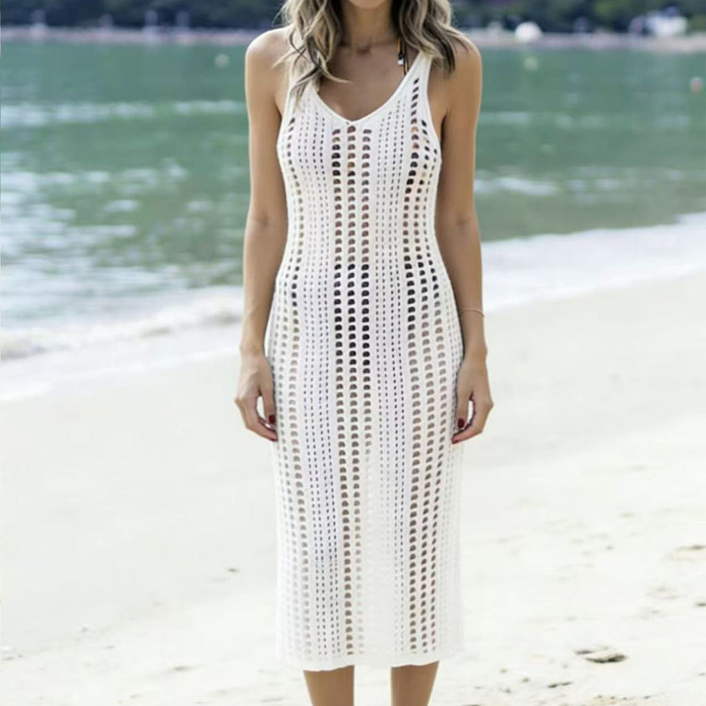 Damen Stricknetz Kleid im lässigen Design mit hohem Schlitz Drune