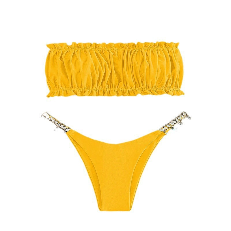 Damen Bandeau-Bikini mit dekorativen Rüschen und funkelnden Akzenten Drune